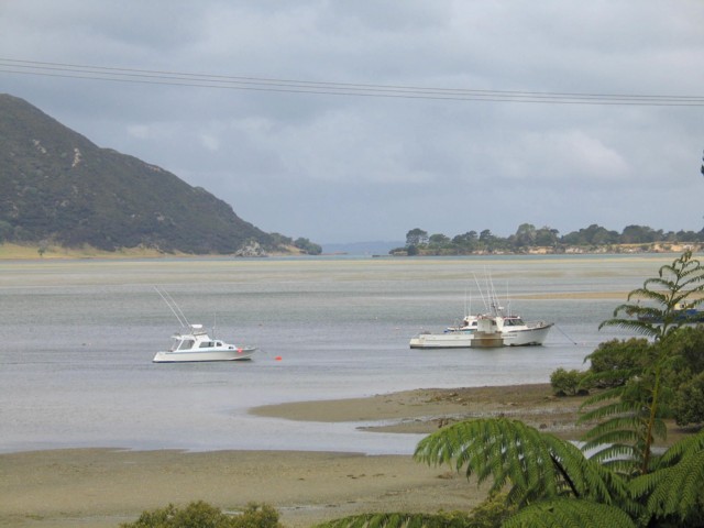 Mouth of Houhora Harbour centre of the picture. Far North, North Island, New Zealand