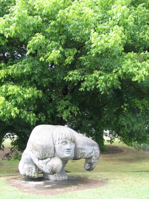 Rugby player sculpture. Kaitaia, Far North, North Island, New Zealand